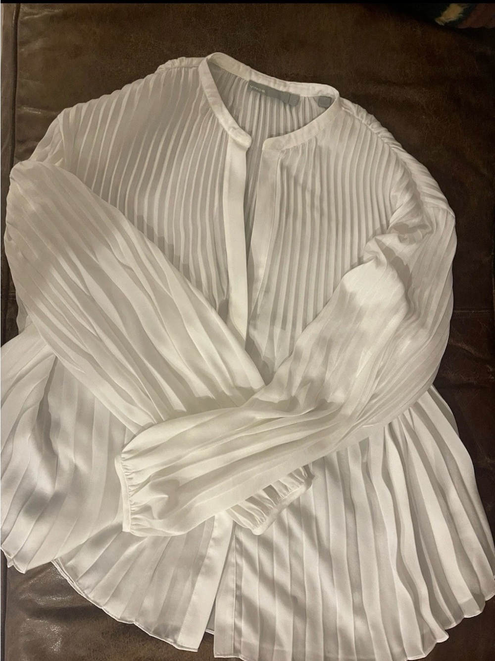 Vince White Pleated Long-Sleeve Blouse - Classic Womens Top
